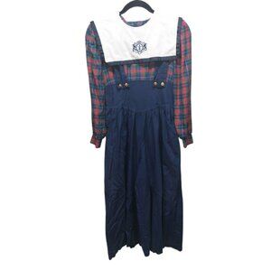 Vintage Misty Lane Blue Plaid Sailor Collar Jumpsuit Wide Palazzo Size 4 80s EUC